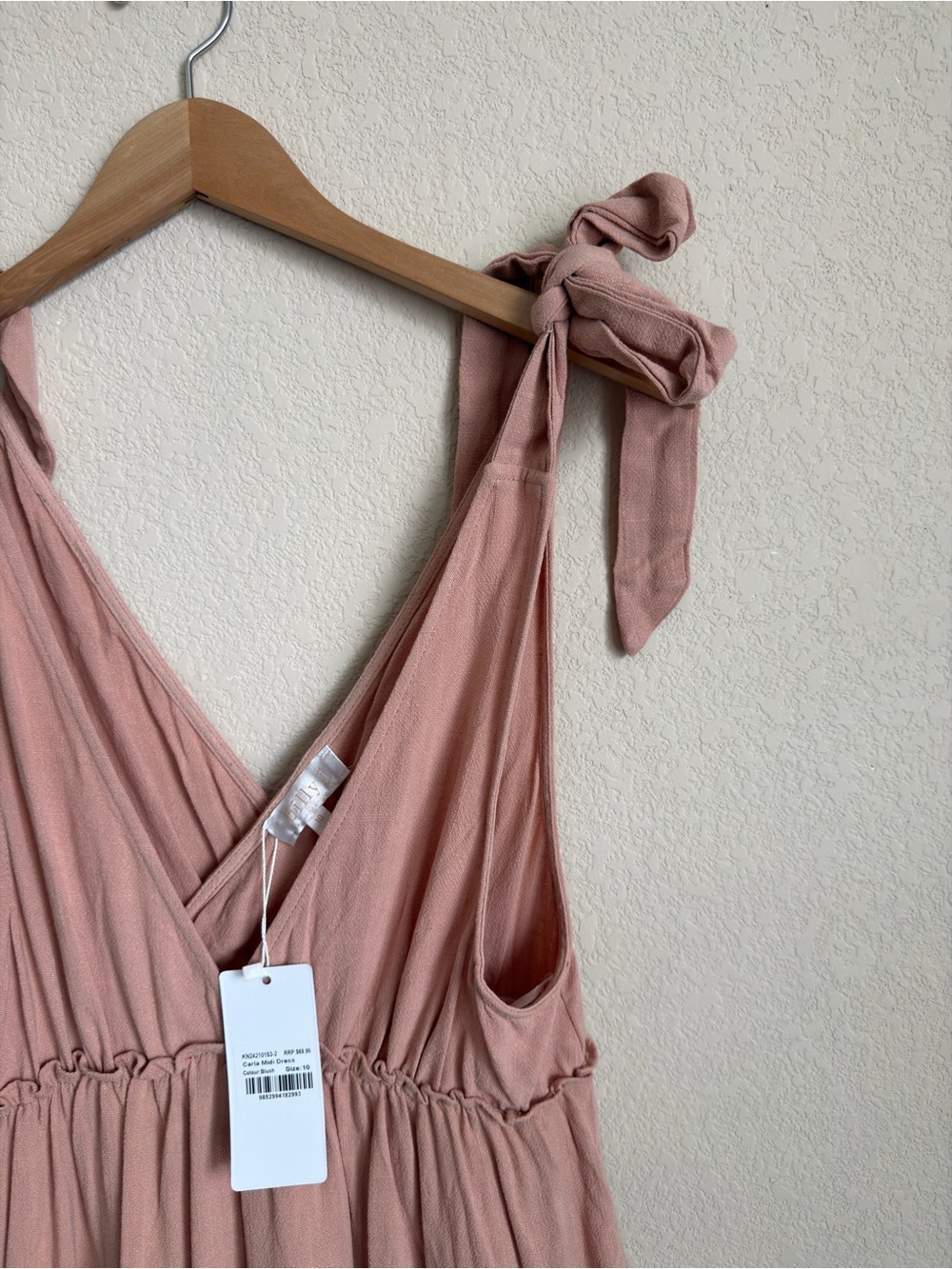 Billy J Linen Midi Dress Cottagecore Boho Wedding Guest Blush Pink NWT AU10 US6 - Picture 6 of 9